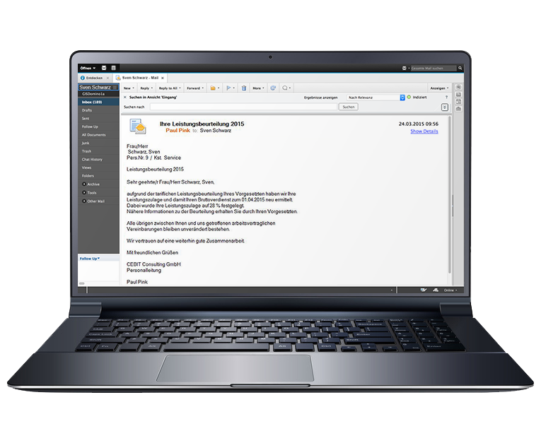 Leistungsbeurteilungen per E-Mail versenden mit der HR-Lösung „Organisationsmanagement“