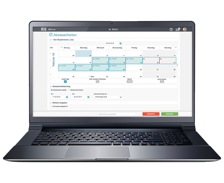 Abwesenheiten erstellen mit der Zeitwirtschaftssoftware .secure.WTIME Abwesenheiten erstellen mit der Zeitwirtschaftssoftware .secure.WTIME