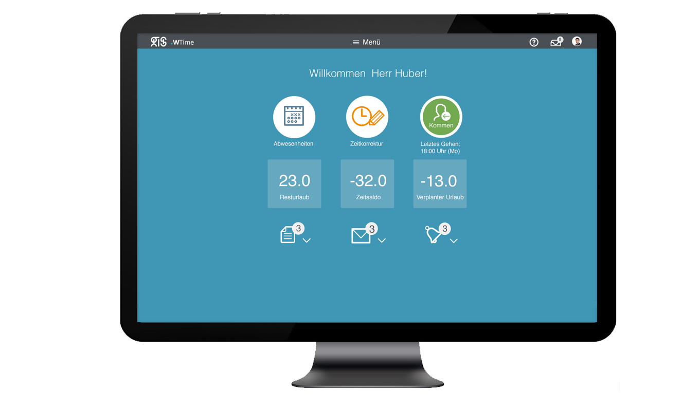 Startseite der Zeitwirtschaftssoftware .secure.WTime