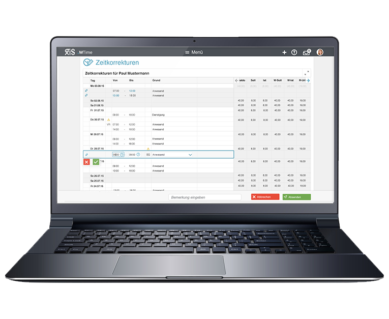 Gebuchte Arbeitszeiten korrigieren mit .secure.WTime.