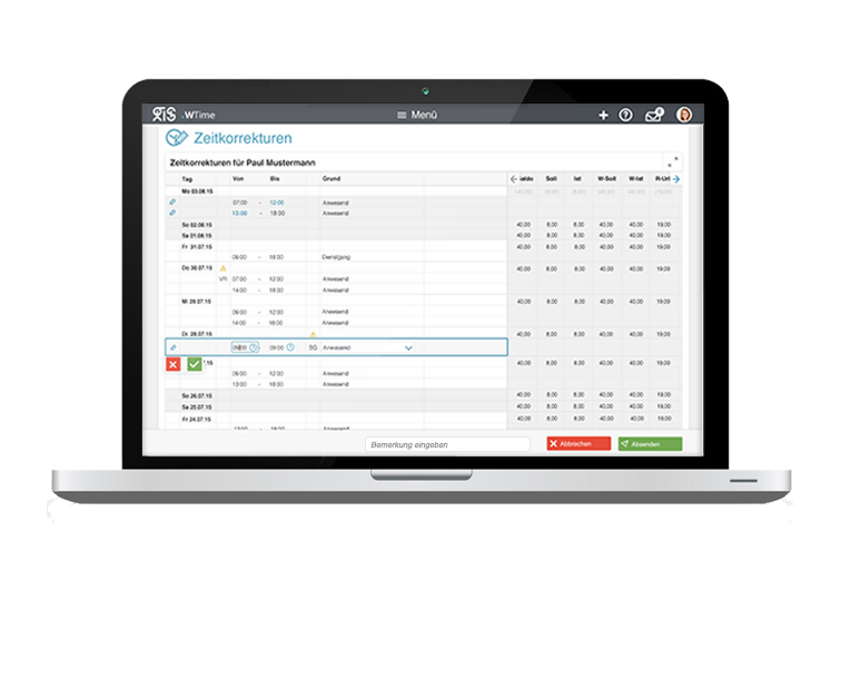 Gebuchte Arbeitszeiten korrigieren mit .secure.WTime